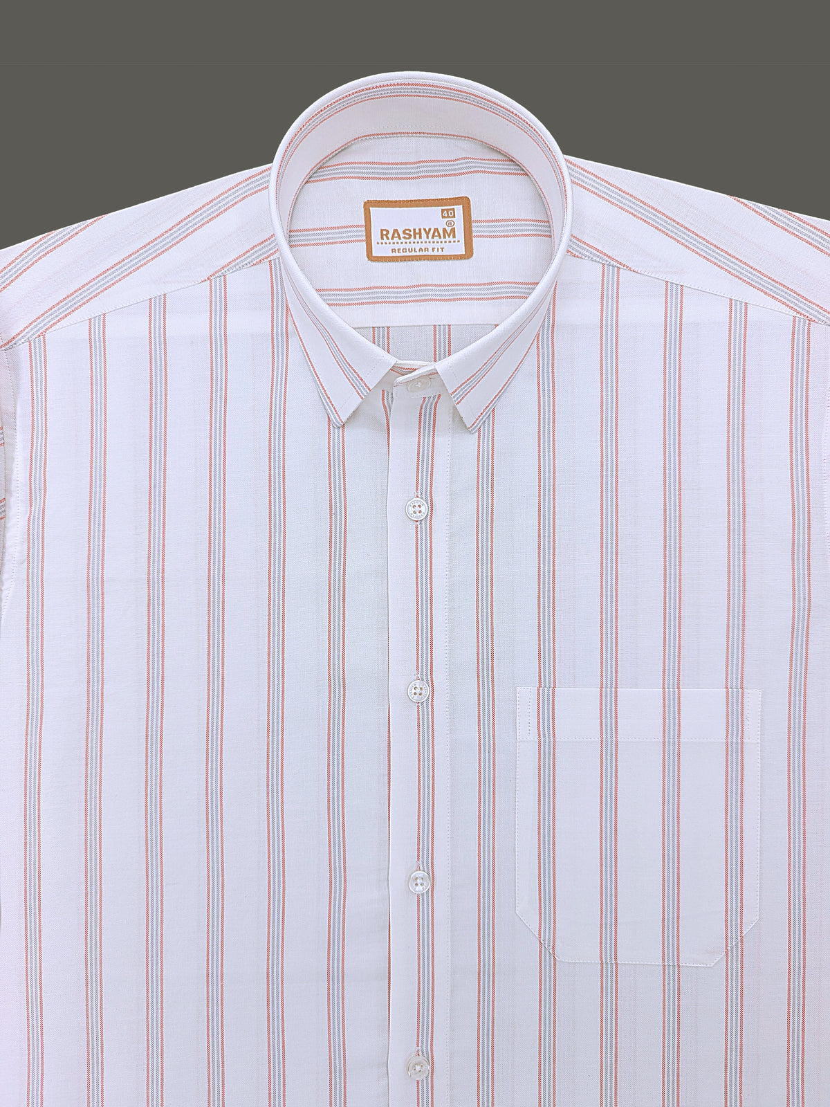 Oxford Cotton Zodiac Orange Grey Line On White Formal Shirt
