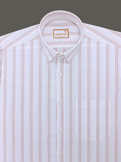 Oxford Cotton Zodiac Orange Grey Line On White Formal Shirt