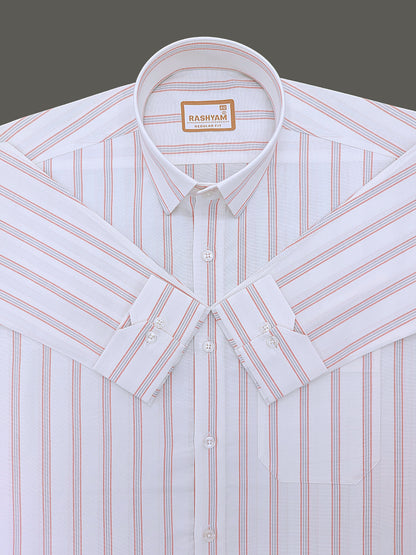 Oxford Cotton Zodiac Orange Grey Line On White Formal Shirt