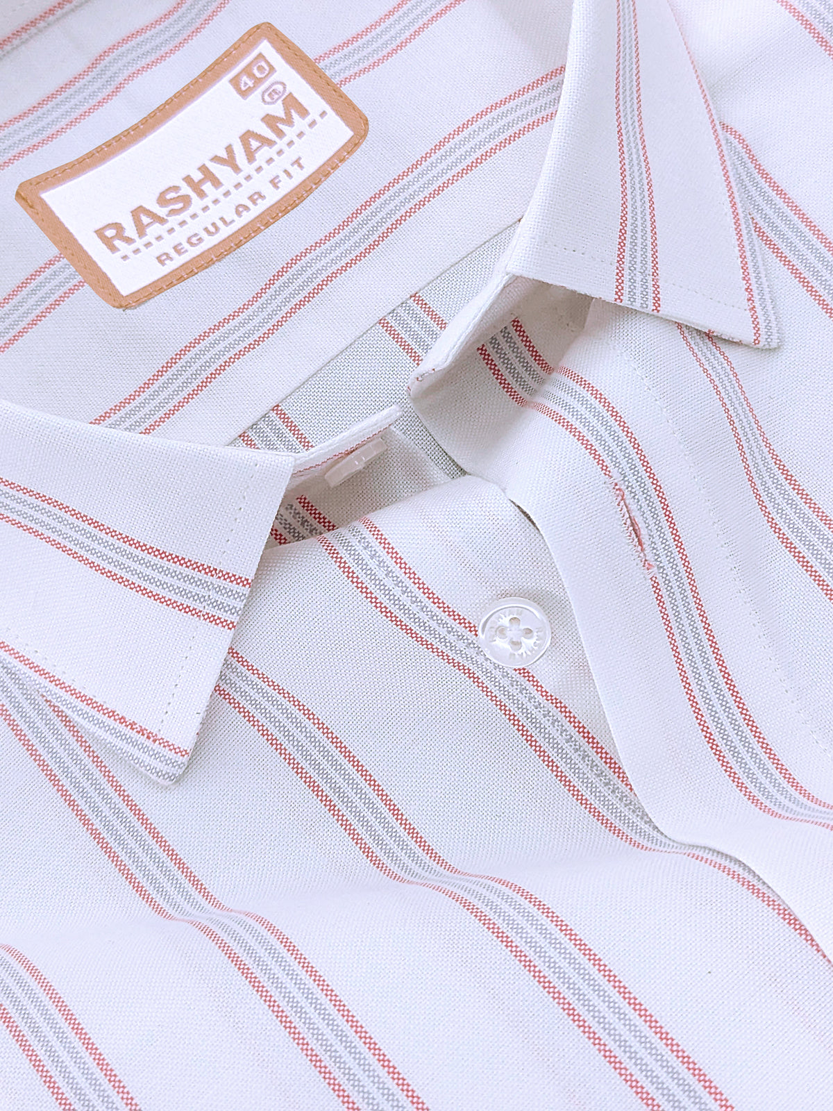 Oxford Cotton Zodiac Orange Grey Line On White Formal Shirt