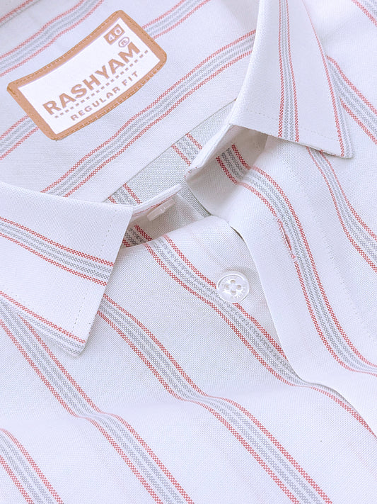 Oxford Cotton Zodiac Orange Grey Line On White Formal Shirt