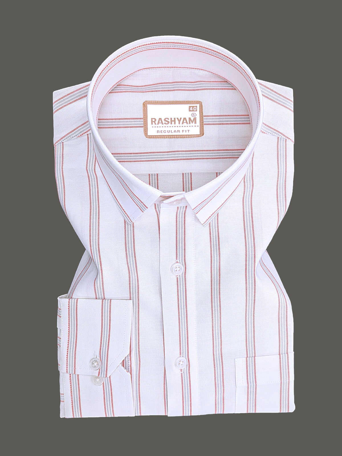 Oxford Cotton Zodiac Orange Grey Line On White Formal Shirt