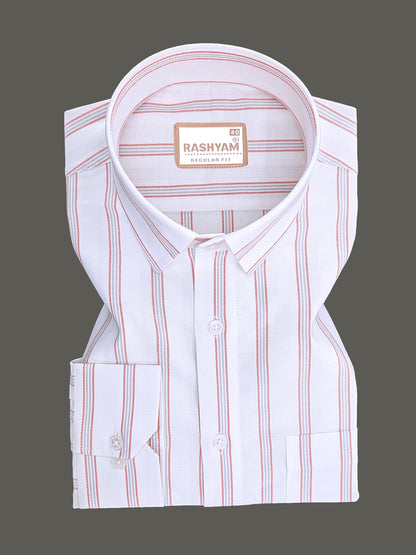Oxford Cotton Zodiac Orange Grey Line On White Formal Shirt