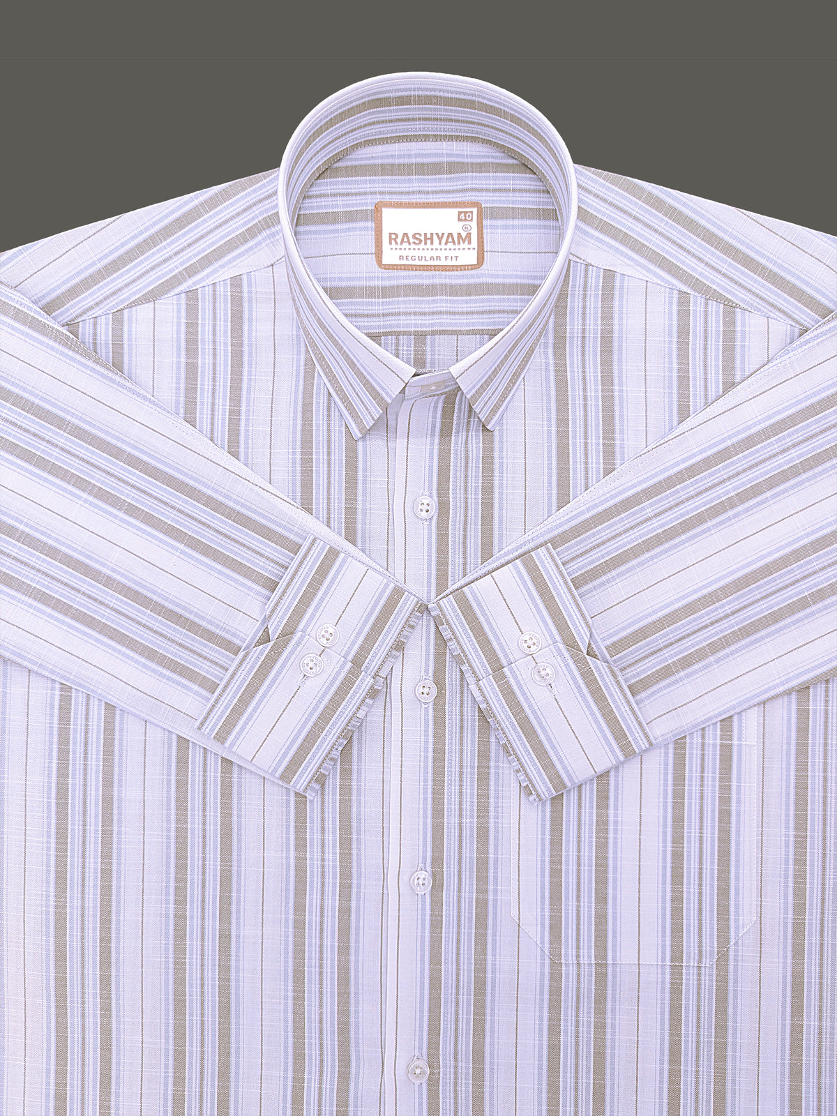 Italian Linen Cotton Lorentis Blue And Grey Multiline On White Formal Shirt