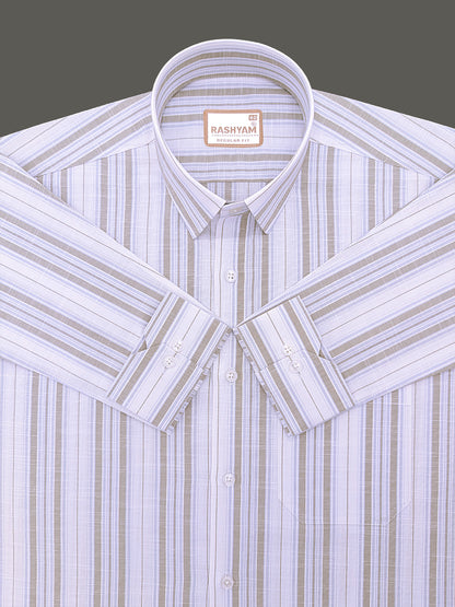 Italian Linen Cotton Lorentis Blue And Grey Multiline On White Formal Shirt