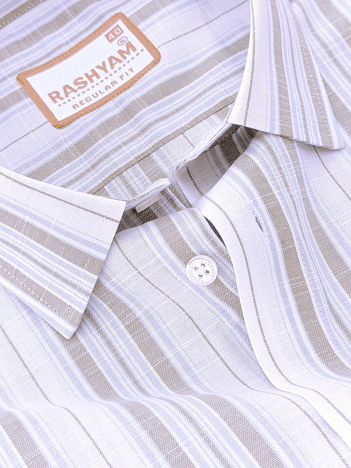 Italian Linen Cotton Lorentis Blue And Grey Multiline On White Formal Shirt