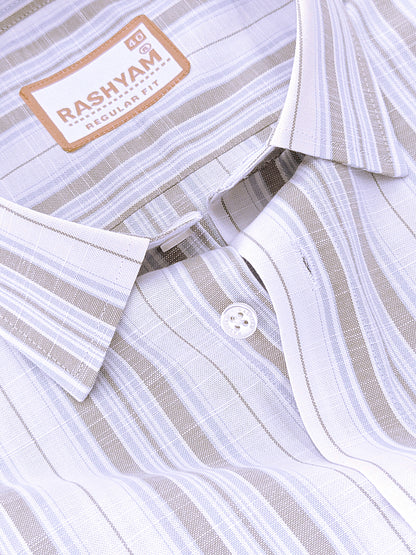 Italian Linen Cotton Lorentis Blue And Grey Multiline On White Formal Shirt