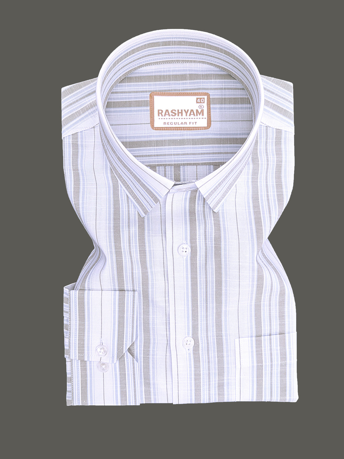 Italian Linen Cotton Lorentis Blue And Grey Multiline On White Formal Shirt