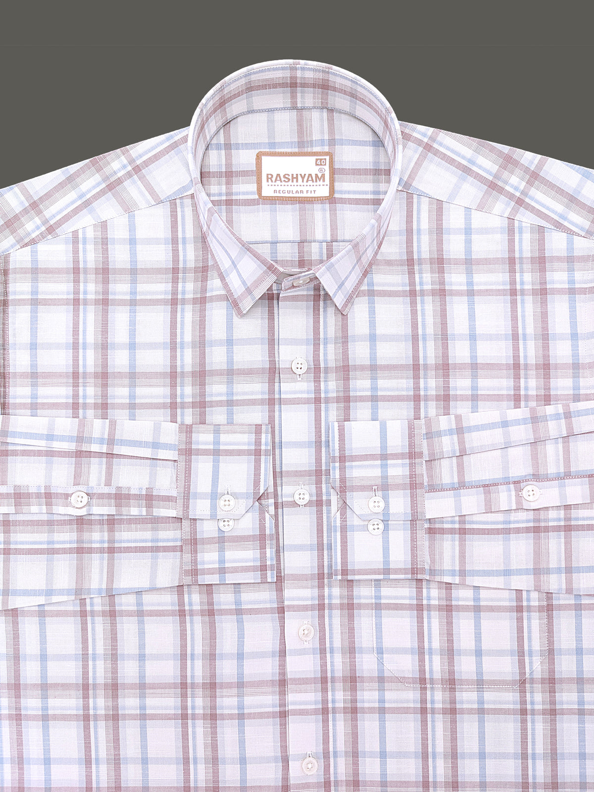 Italian Linen Cotton Cherasco Grey And Brown Checkered Formal Shirt