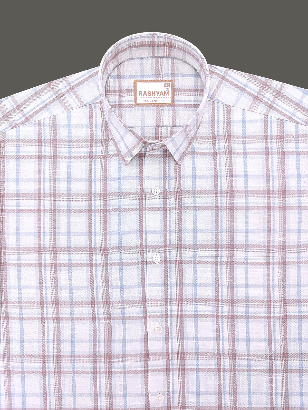 Italian Linen Cotton Cherasco Grey And Brown Checkered Formal Shirt