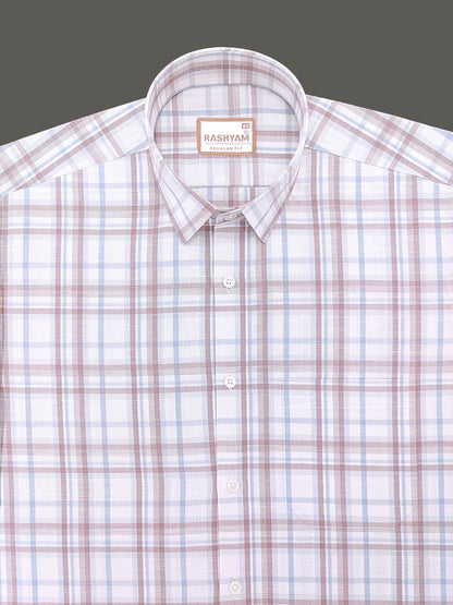 Italian Linen Cotton Cherasco Grey And Brown Checkered Formal Shirt