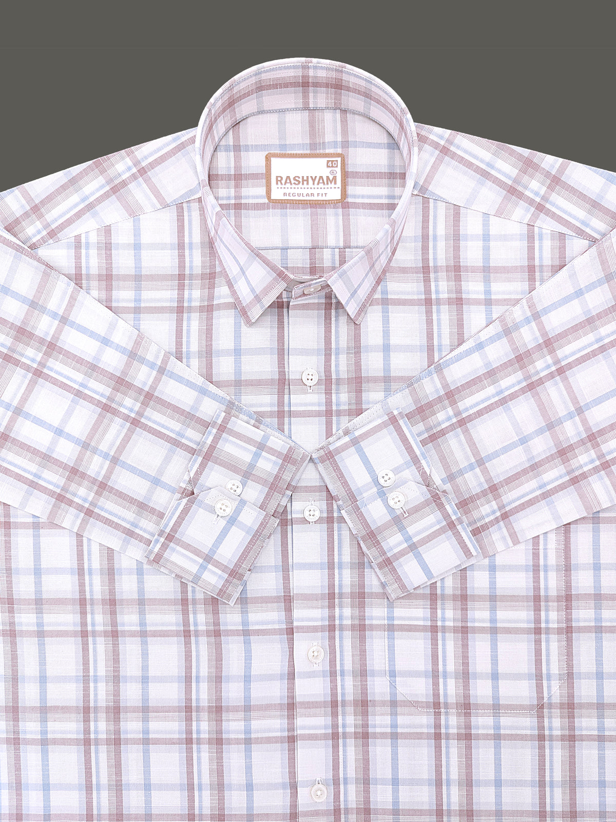 Italian Linen Cotton Cherasco Grey And Brown Checkered Formal Shirt