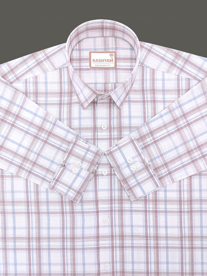 Italian Linen Cotton Cherasco Grey And Brown Checkered Formal Shirt