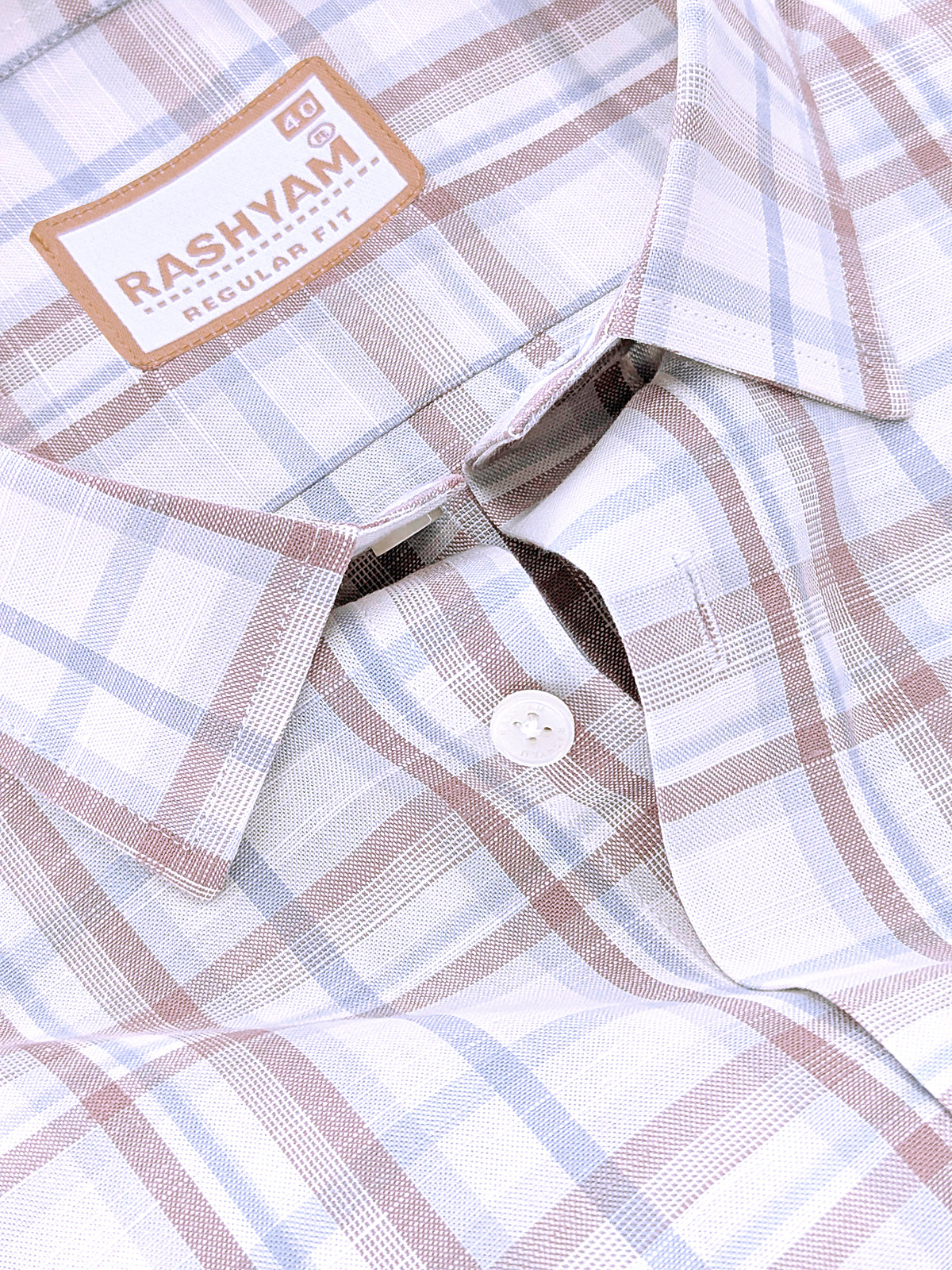 Italian Linen Cotton Cherasco Grey And Brown Checkered Formal Shirt