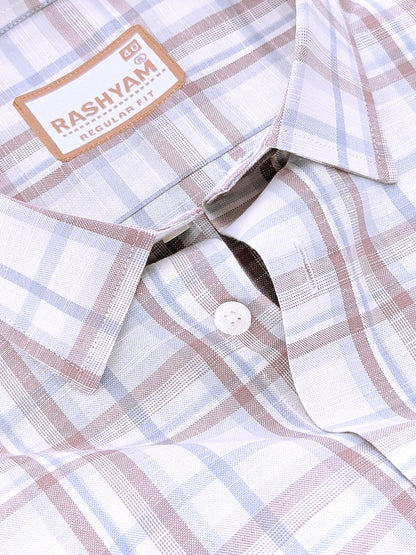 Italian Linen Cotton Cherasco Grey And Brown Checkered Formal Shirt