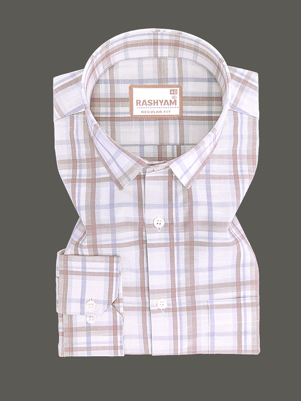 Italian Linen Cotton Cherasco Grey And Brown Checkered Formal Shirt