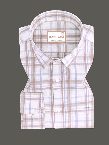 Italian Linen Cotton Cherasco Grey And Brown Checkered Formal Shirt