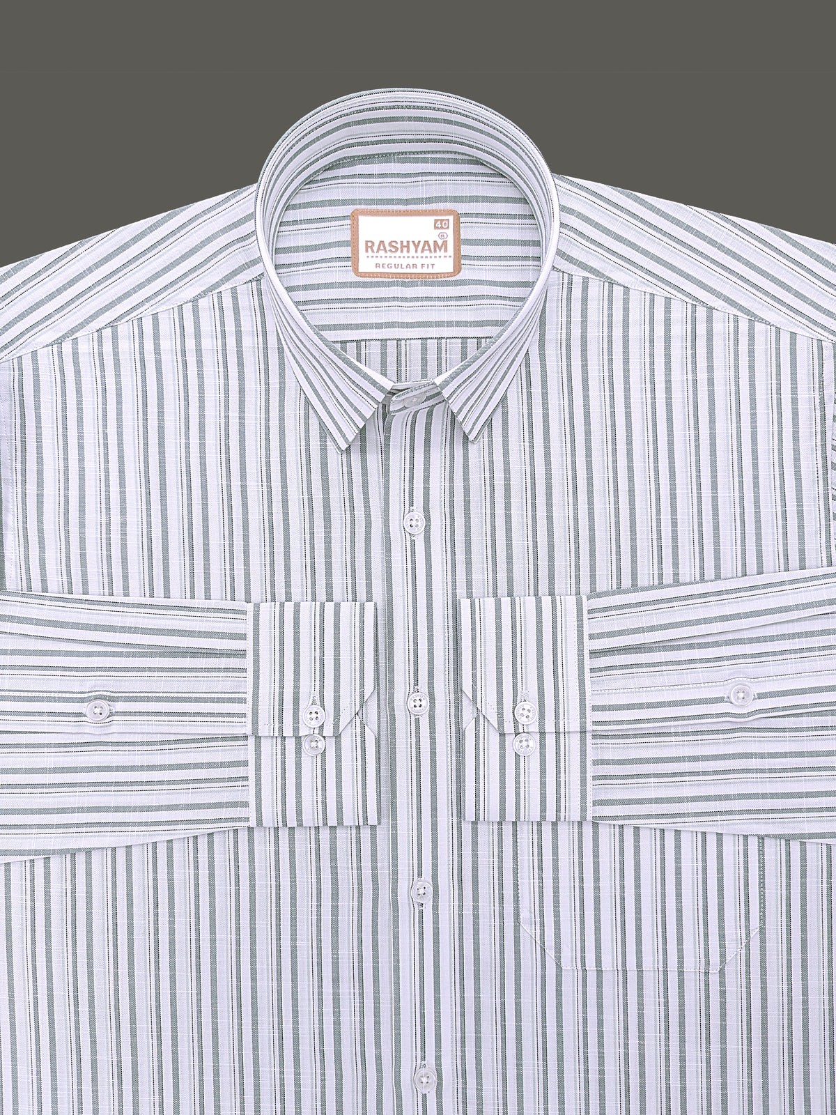 Italian Linen Cotton Lorentis Grass Green Black Multiline On White Formal Shirt