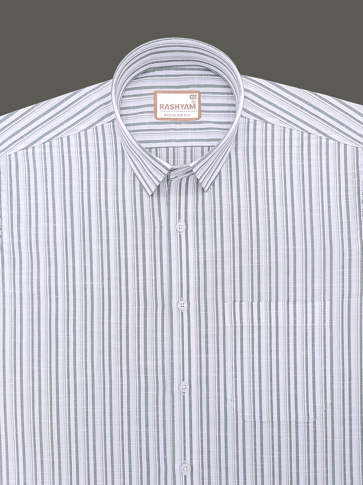 Italian Linen Cotton Lorentis Grass Green Black Multiline On White Formal Shirt