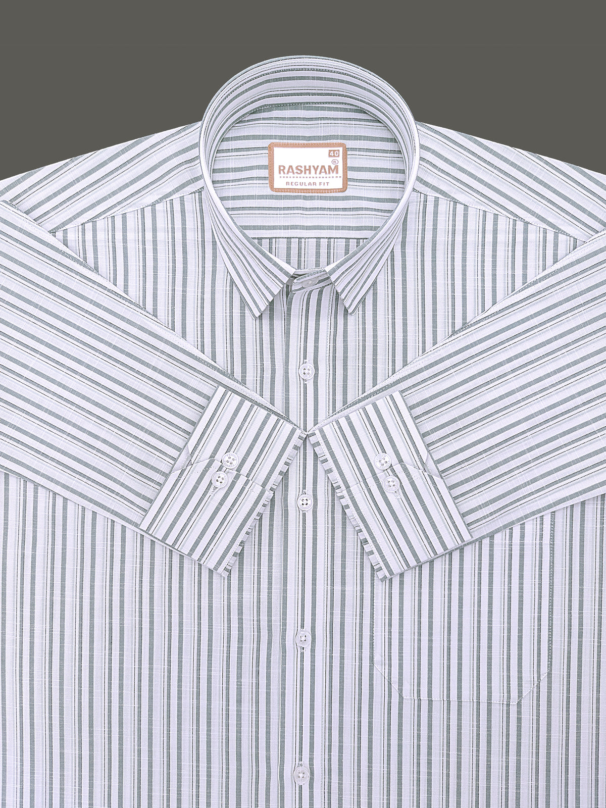 Italian Linen Cotton Lorentis Grass Green Black Multiline On White Formal Shirt