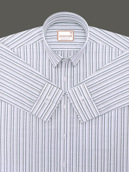 Italian Linen Cotton Lorentis Grass Green Black Multiline On White Formal Shirt