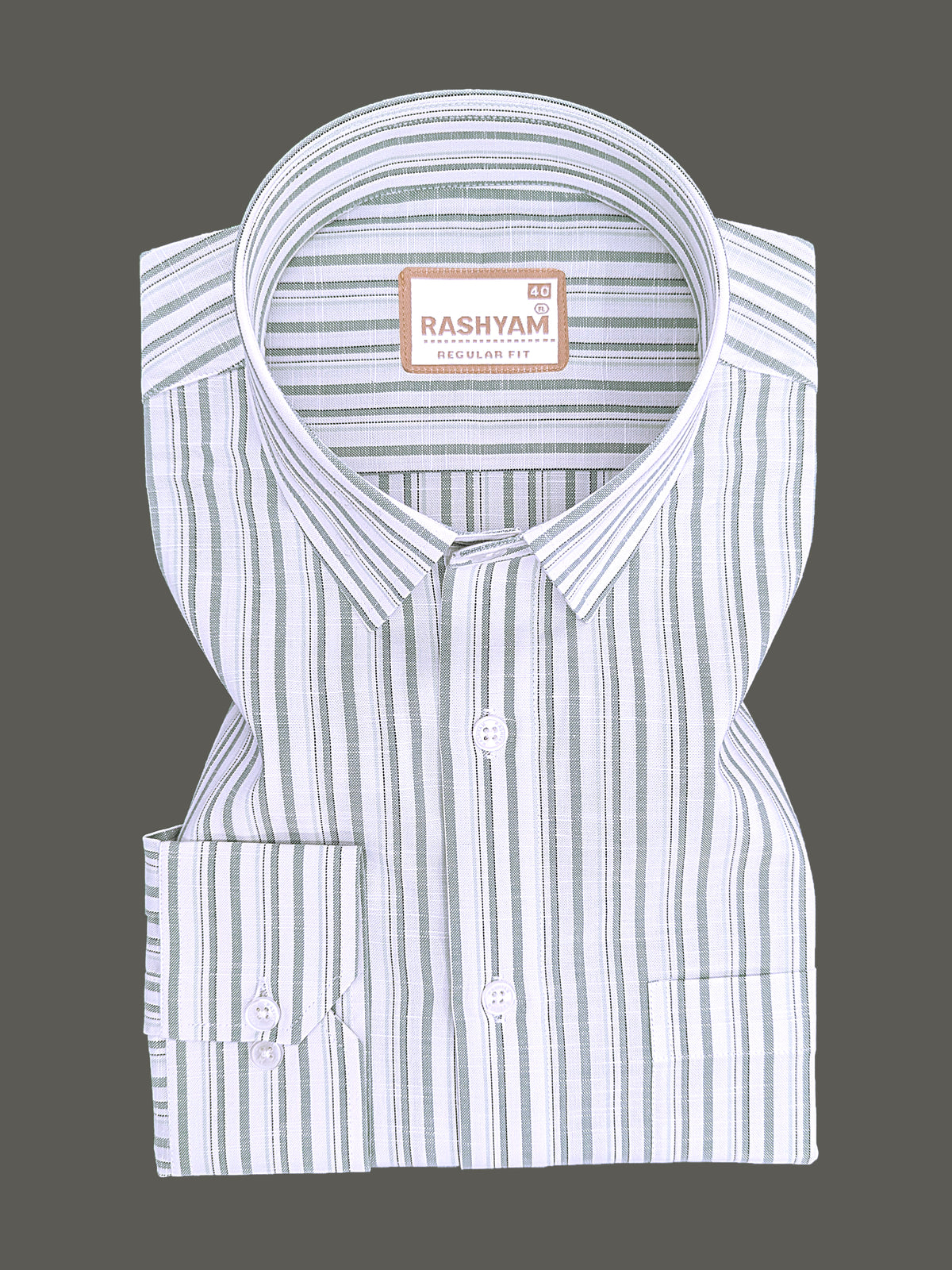Italian Linen Cotton Lorentis Grass Green Black Multiline On White Formal Shirt