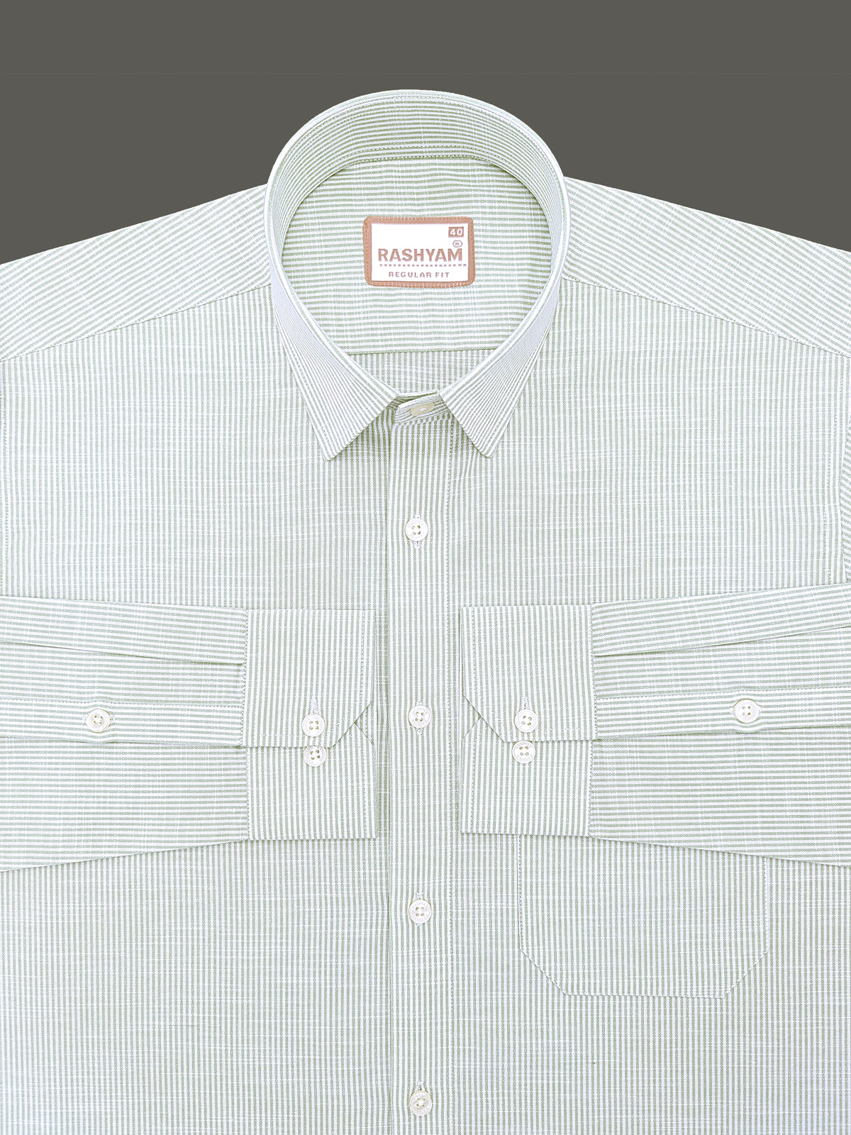Italian Linen Elowen Avocado Multistrip On White Formal Shirt