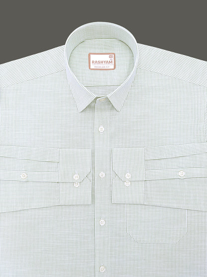 Italian Linen Elowen Avocado Multistrip On White Formal Shirt
