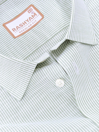 Italian Linen Elowen Avocado Multistrip On White Formal Shirt