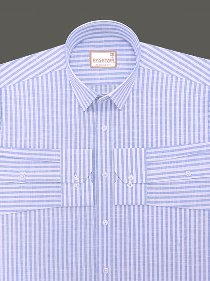 Italian Linen Elowen Skyblue Line On White Formal Shirt