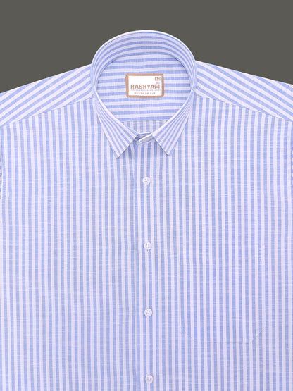 Italian Linen Elowen Skyblue Line On White Formal Shirt