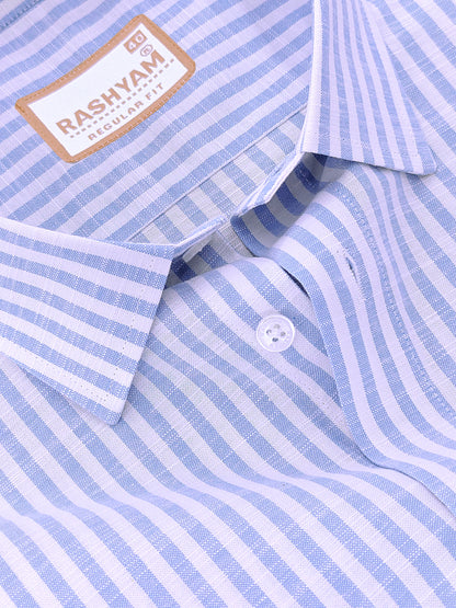 Italian Linen Elowen Skyblue Line On White Formal Shirt