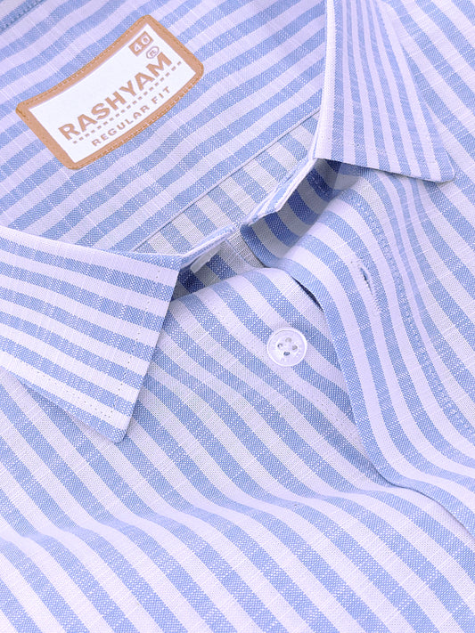 Italian Linen Elowen Skyblue Line On White Formal Shirt