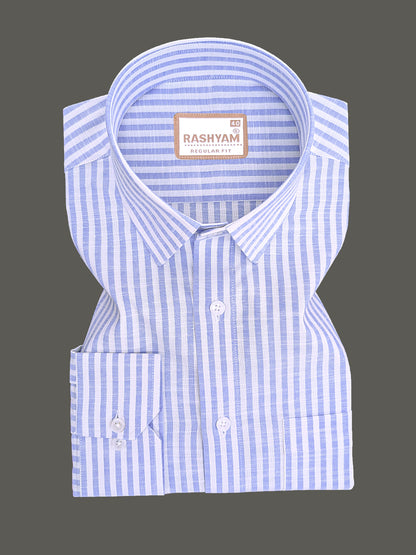 Italian Linen Elowen Skyblue Line On White Formal Shirt