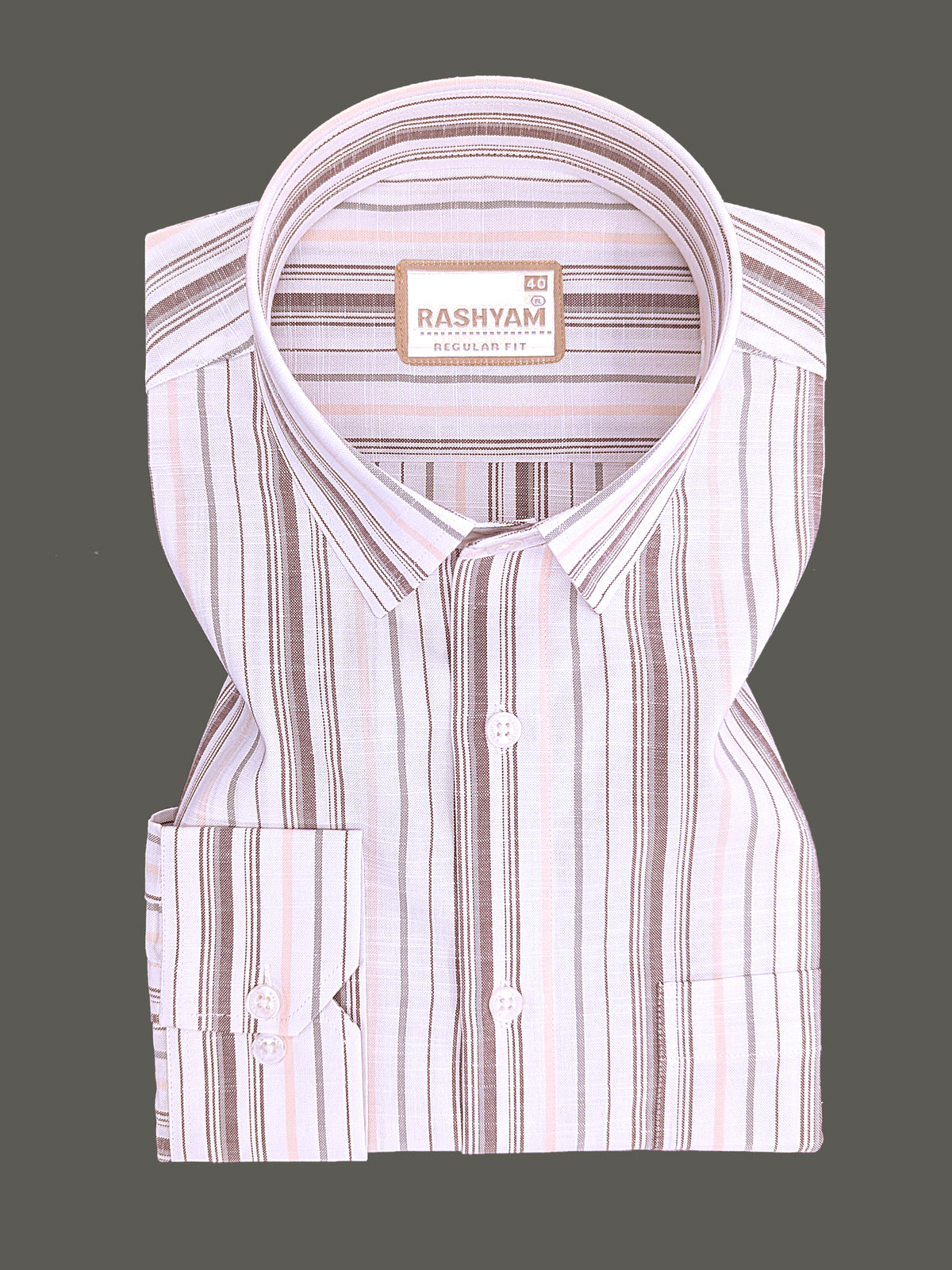 Italian Linen Cotton Lorentis Orange Brown Multiline On White Formal Shirt