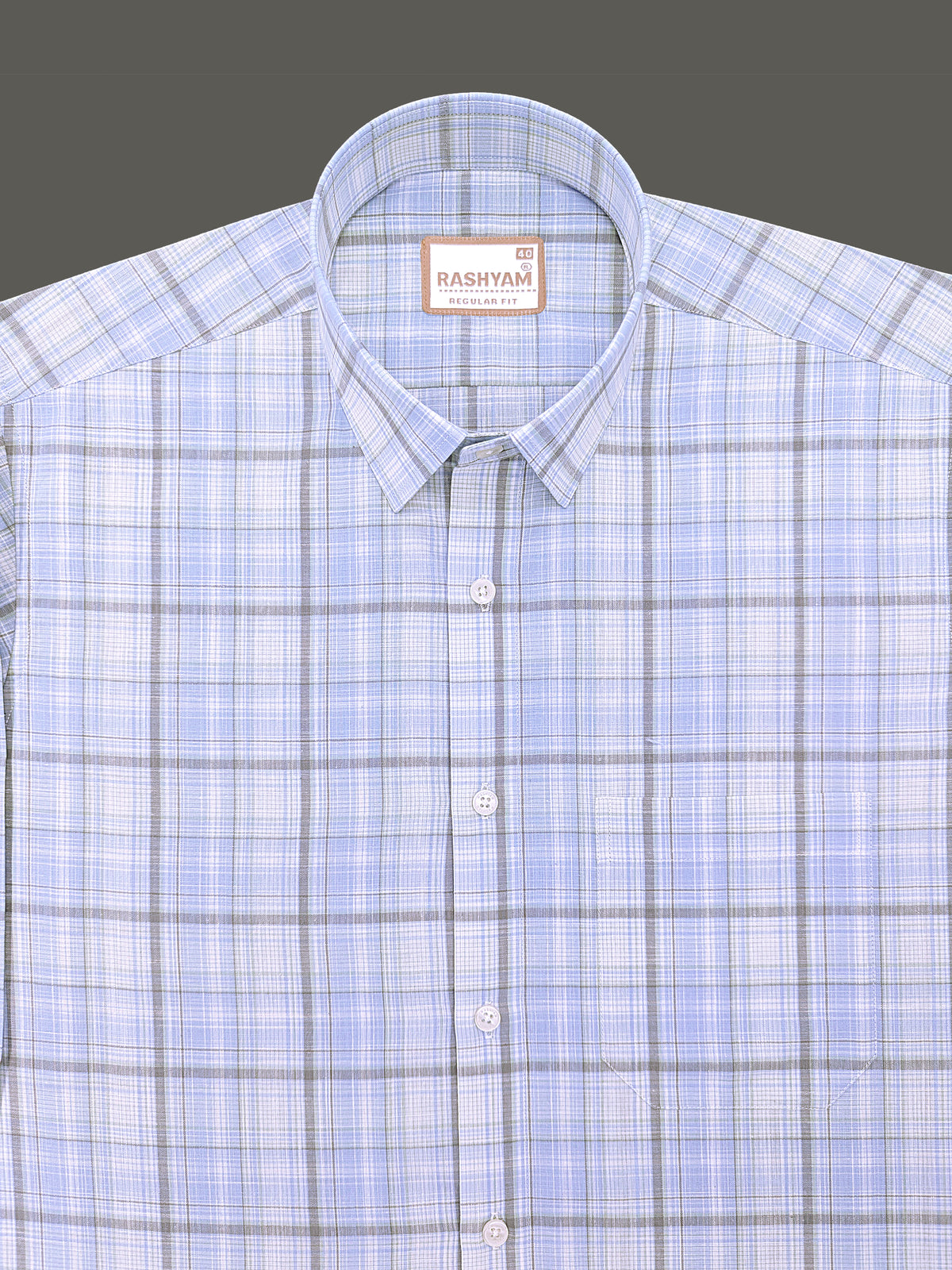 Finest Cotton Cherasco Greyish And Skyblue Multichecks Formal Shirt