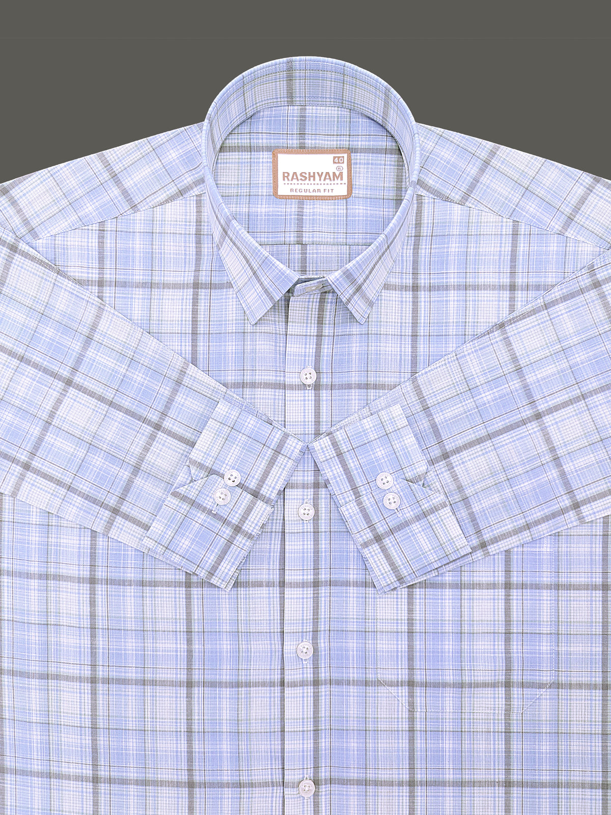 Finest Cotton Cherasco Greyish And Skyblue Multichecks Formal Shirt