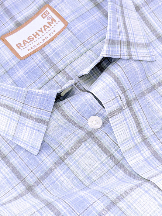 Finest Cotton Cherasco Greyish And Skyblue Multichecks Formal Shirt