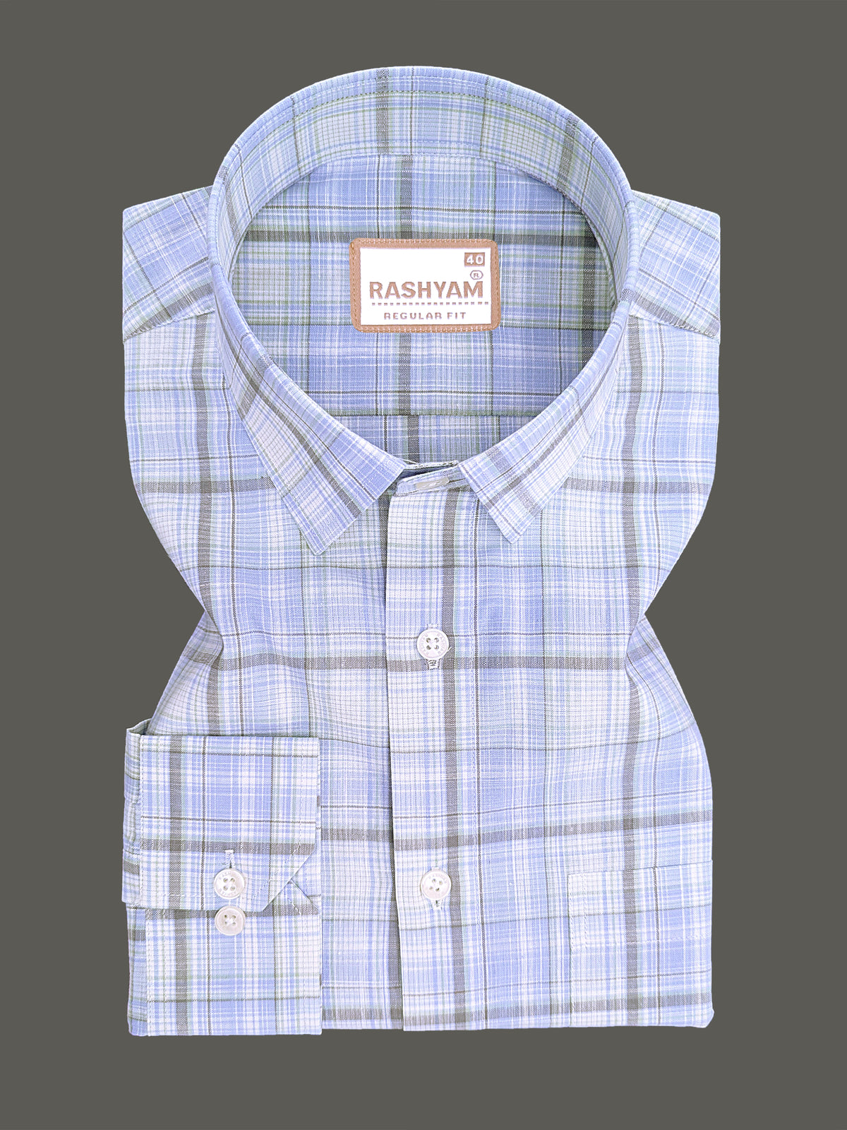 Finest Cotton Cherasco Greyish And Skyblue Multichecks Formal Shirt