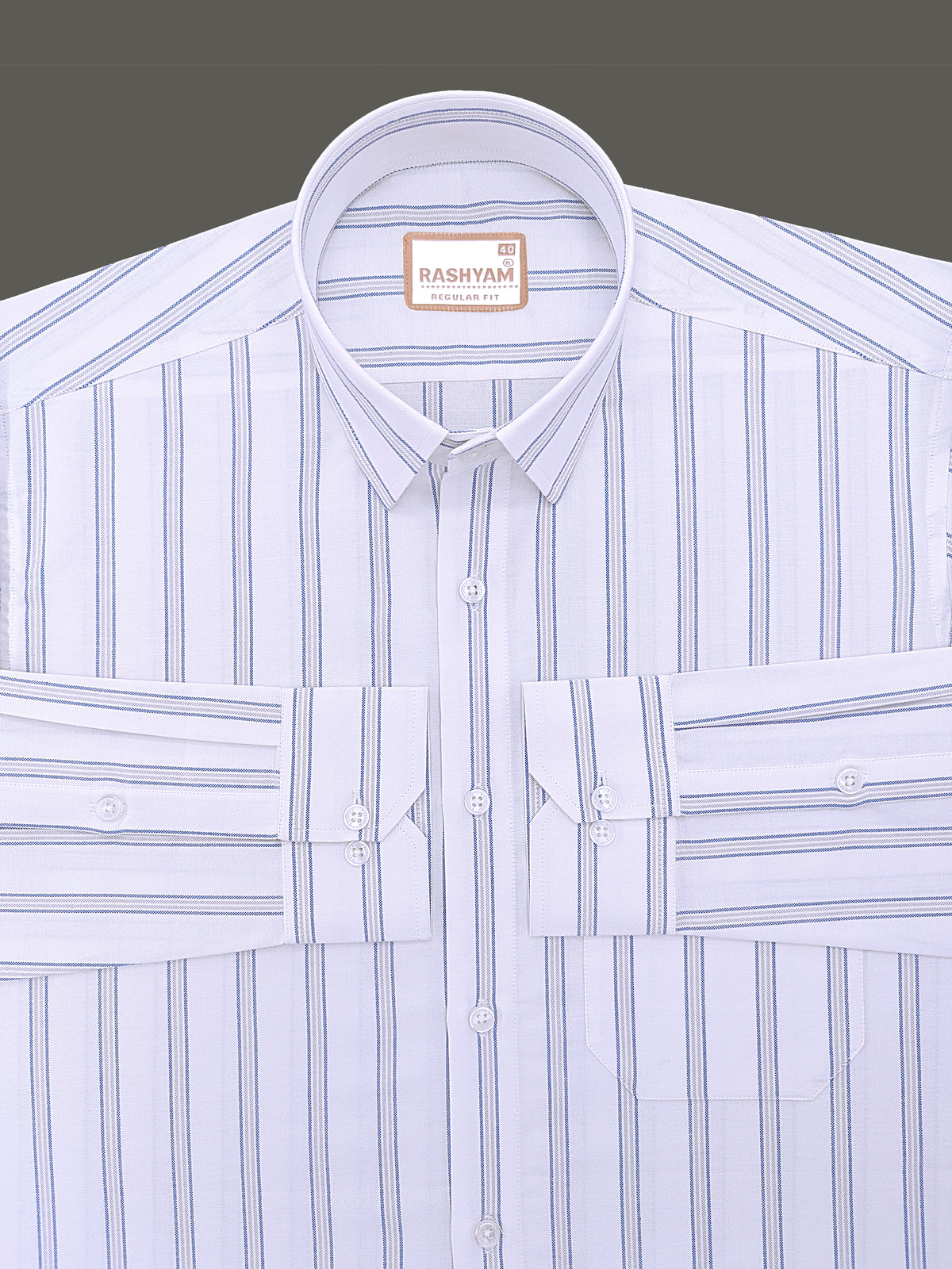 Oxford Cotton Zodiac Blue Grey Line On White Formal Shirt