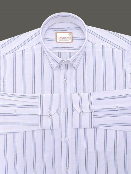 Oxford Cotton Zodiac Blue Grey Line On White Formal Shirt