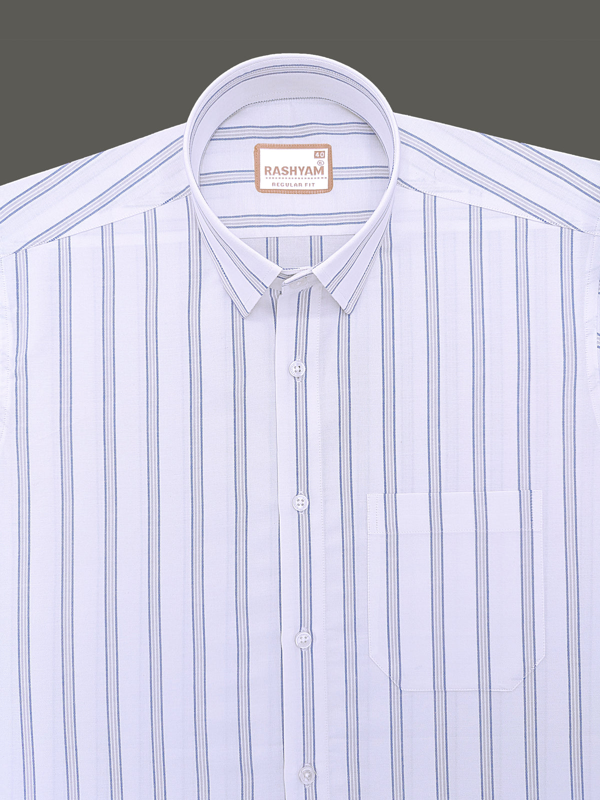 Oxford Cotton Zodiac Blue Grey Line On White Formal Shirt