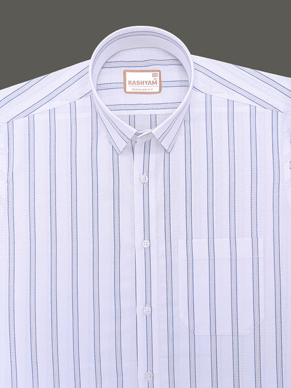 Oxford Cotton Zodiac Blue Grey Line On White Formal Shirt