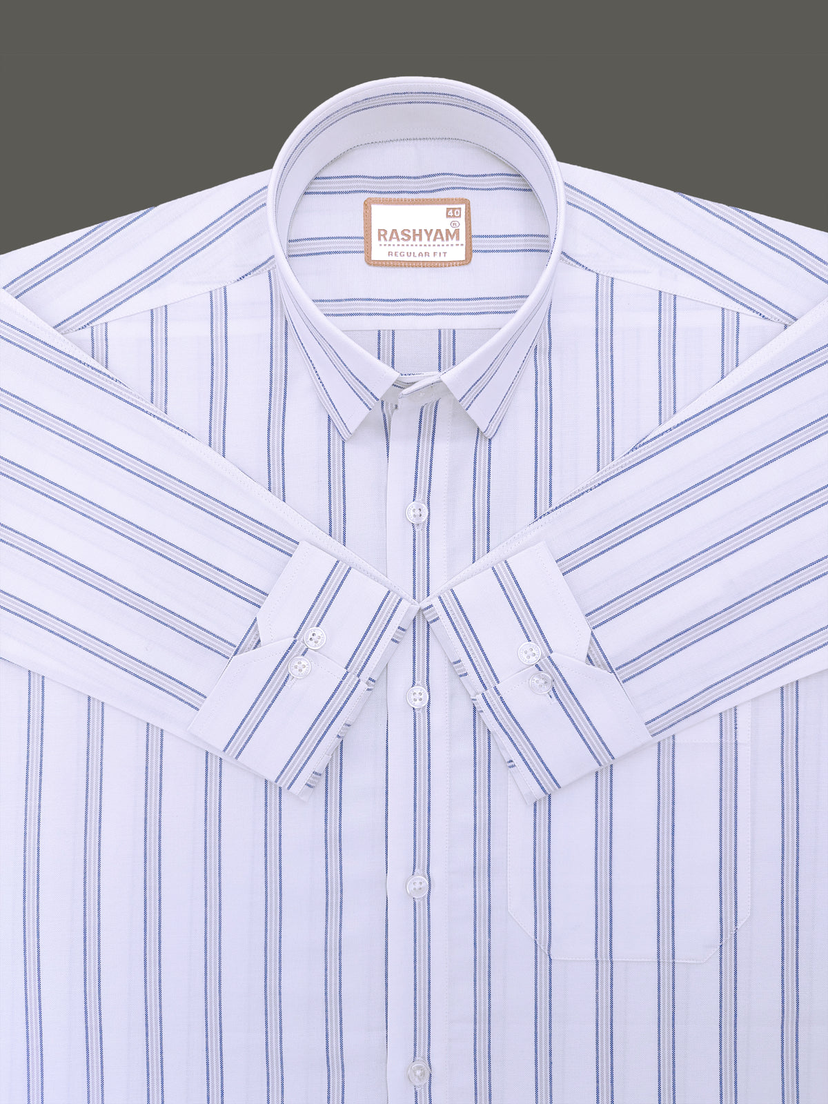 Oxford Cotton Zodiac Blue Grey Line On White Formal Shirt