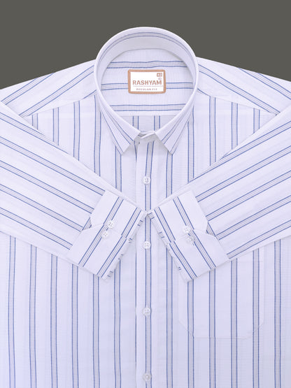 Oxford Cotton Zodiac Blue Grey Line On White Formal Shirt