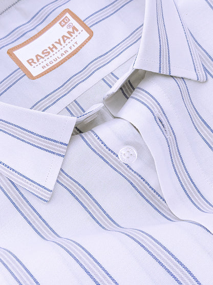 Oxford Cotton Zodiac Blue Grey Line On White Formal Shirt