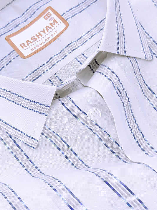 Oxford Cotton Zodiac Blue Grey Line On White Formal Shirt