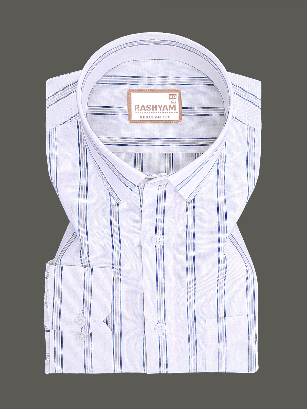 Oxford Cotton Zodiac Blue Grey Line On White Formal Shirt