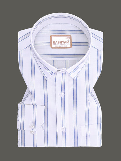 Oxford Cotton Zodiac Blue Grey Line On White Formal Shirt