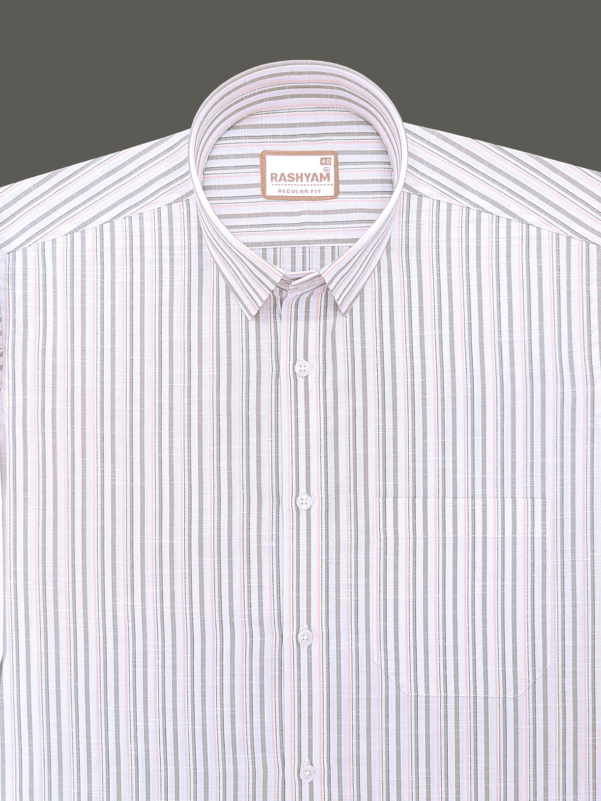 Italian Linen Cotton Lorentis Beige And Peach Multiline On White Formal Shirt